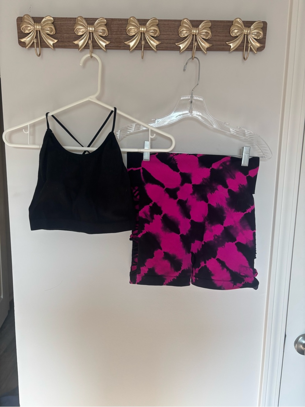 Black Strappy Bralette & Pink Tie-Dye Scrunch Butt Shorts Set